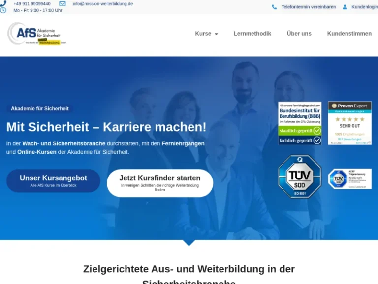 Mission: Weiterbildung. GmbH – Akademie für Sicherheit (AfS) - Schulungszentrum in Nürnberg