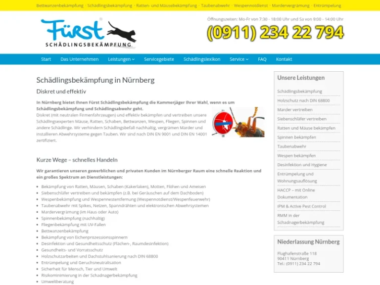 Fürst Schädlingsbekämpfung Nürnberg - Kammerjäger in Nürnberg