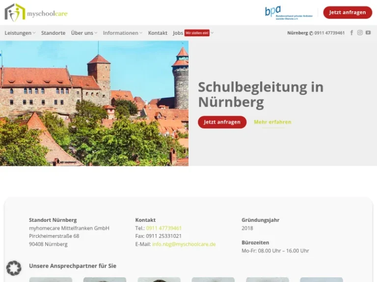 Schulbegleitung myschoolcare Nürnberg - Dienst- und Hilfsorganisation für Menschen mit Behinderung in Nürnberg