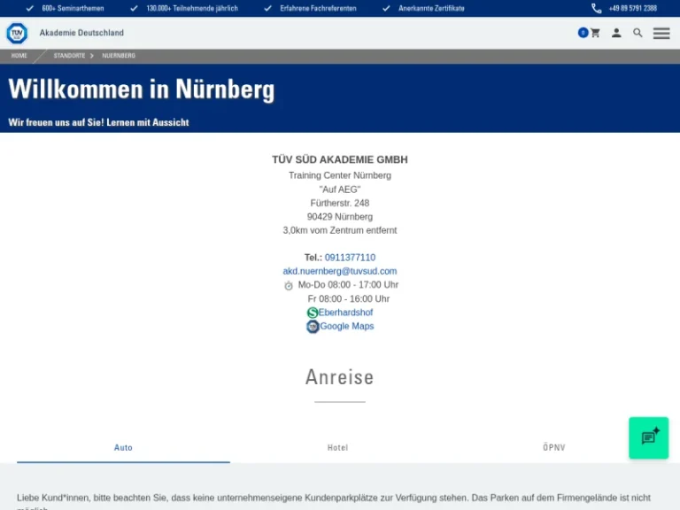 TÜV SÜD Akademie GmbH, Training Center Nürnberg - Bildungseinrichtung in Nürnberg