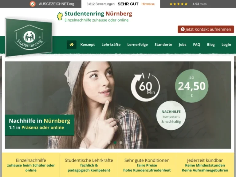 STUDENTENRING, Einzelnachhilfe in Nürnberg zuhause oder online - Nachhilfeanbieter in Nürnberg